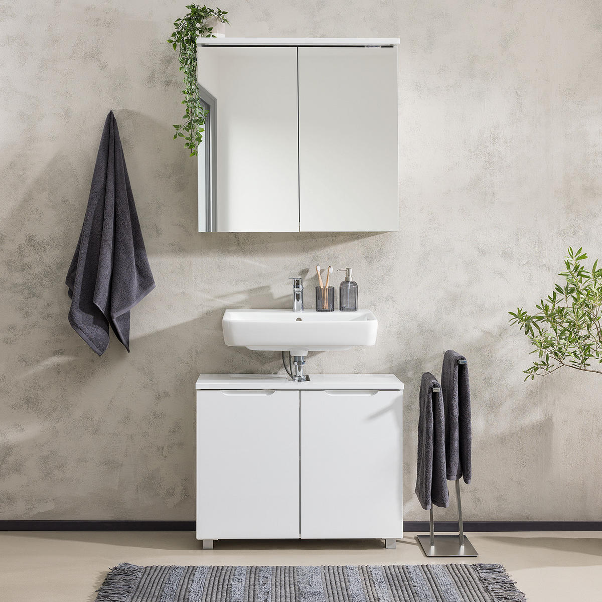 WASCHBECKENUNTERSCHRANK - Hochglanz Weiß / Matt Weiß - Weiß, Holzwerkstoff (80/67/32cm) - home24