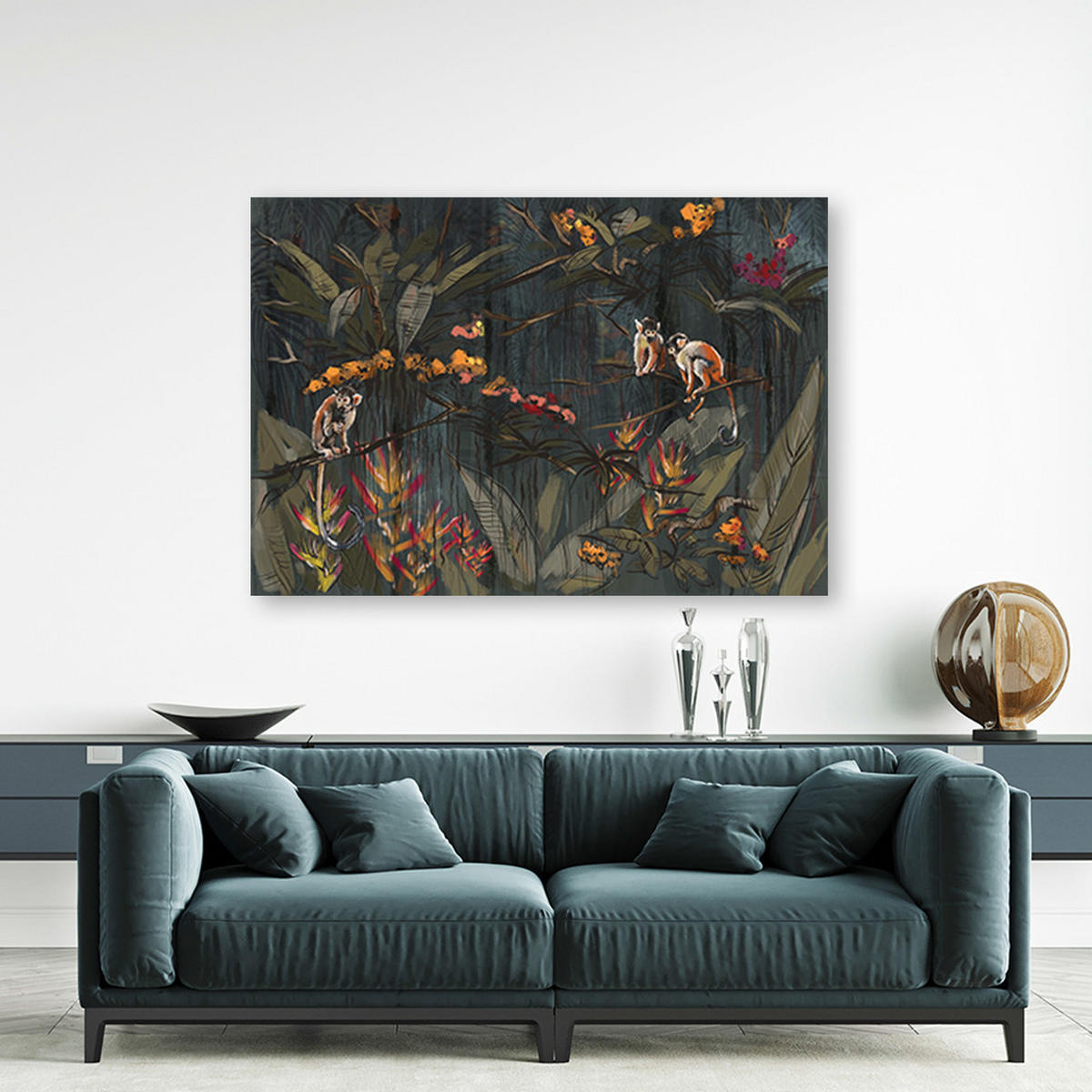 WANDBILD affen im dschungel - Schwarz, Textil (60/40cm) - Feeby