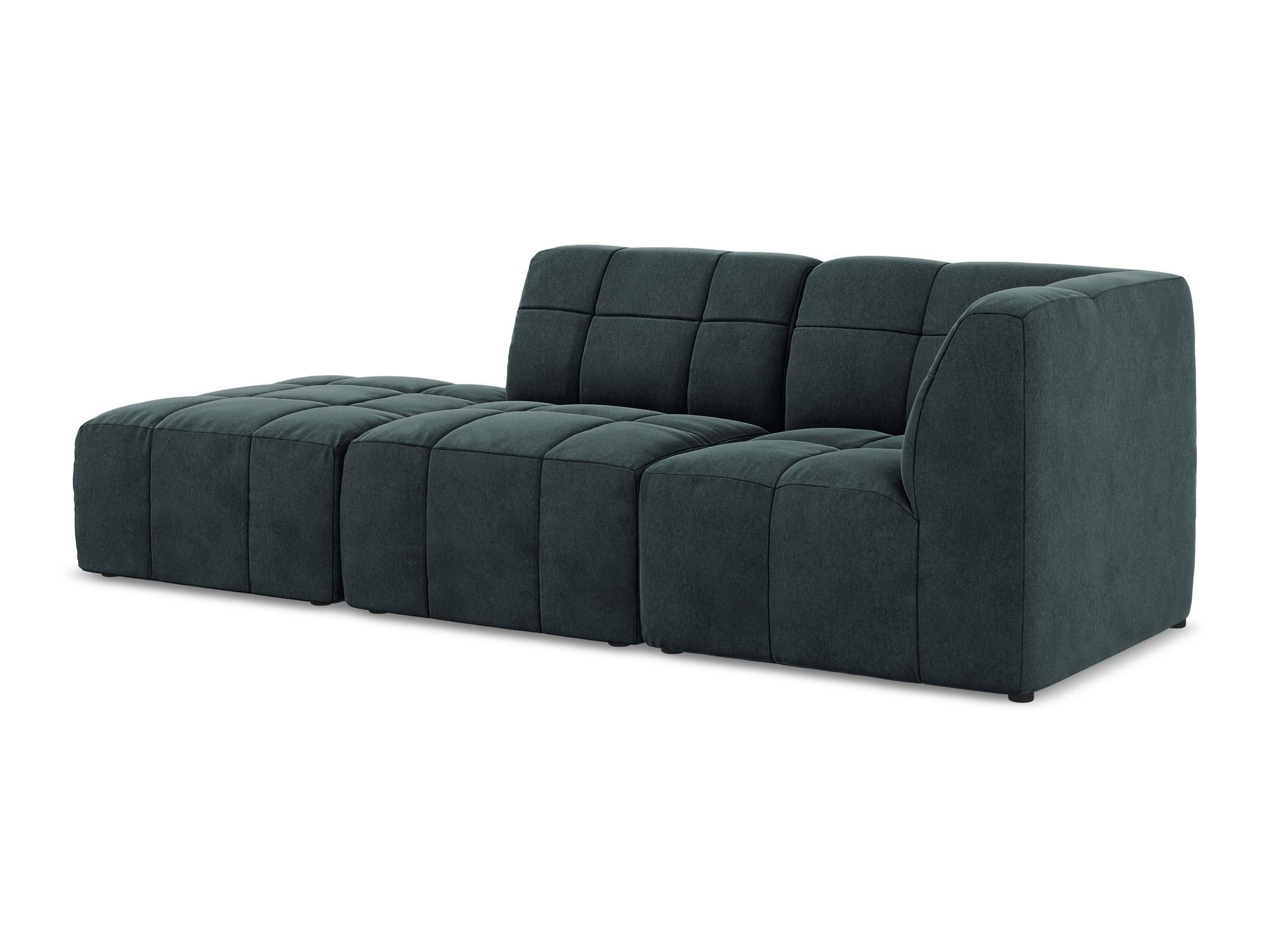 ECKSOFA Links Samt Stoff Blau - Petrol/Schwarz, Holzwerkstoff/Kunststoff (240/90cm) - Makamii
