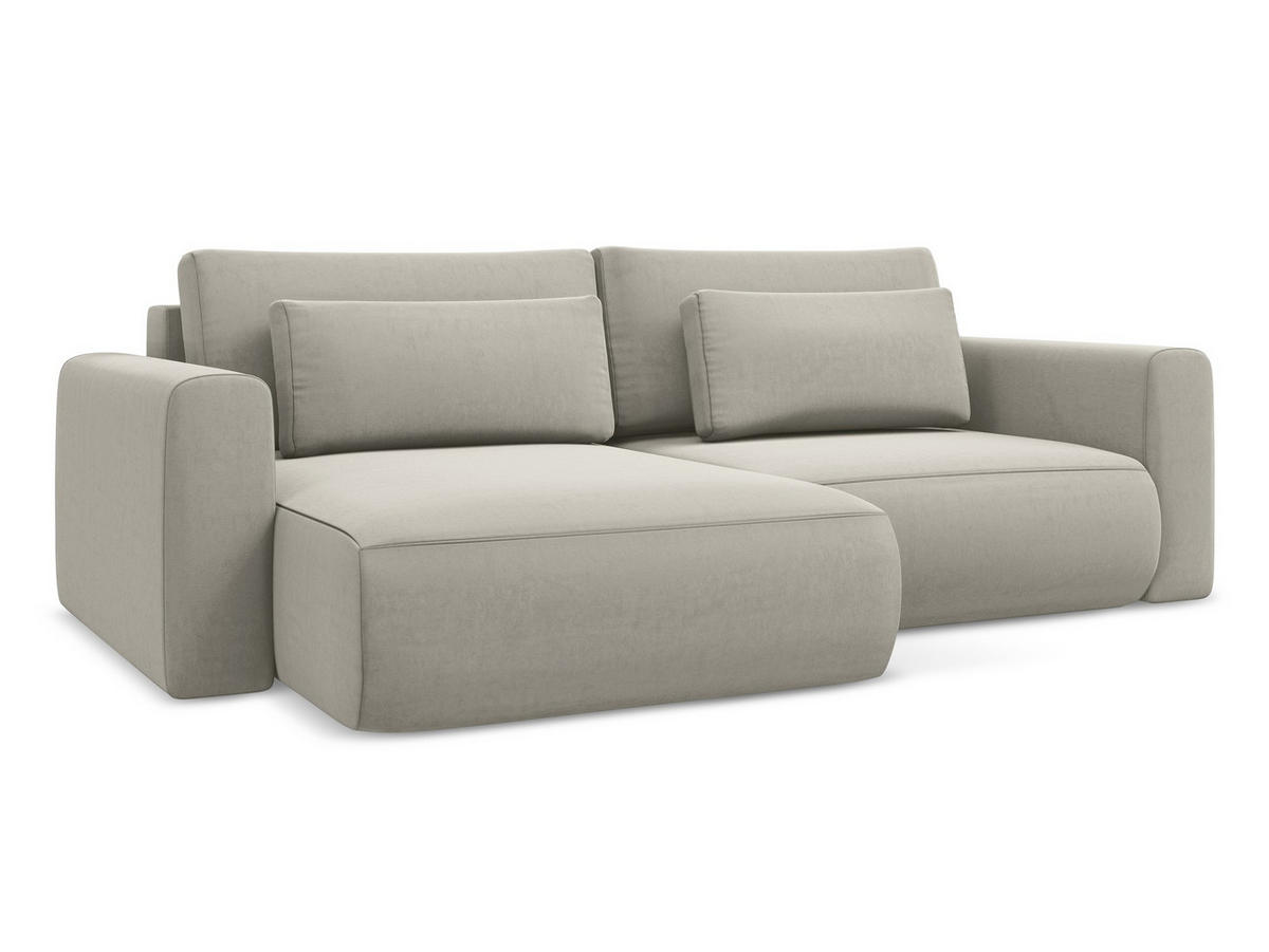 ECKSOFA mit Schlaffunktion Samt Stoff Creme - Perlmutt/Creme, Kunststoff/Textil (149/240cm) - Makamii