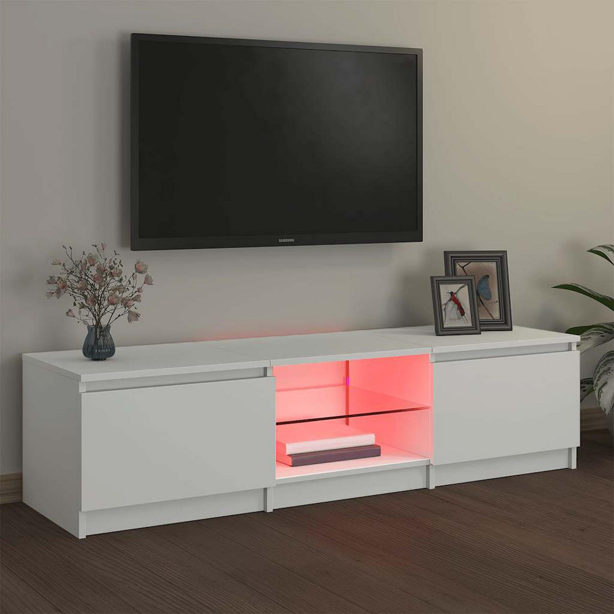 TV-SCHRANK Mit Led-Leuchten Weiss 140/40/36 Cm - Weiß, Holzwerkstoff (40/36/140cm) - vidaXL