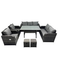 GARTENGARNITUR mit Liegestuhl,3-Sitzer Sofa,Zweisitzer,2 Hockern Polyrattan Dunkelgrau 9-Sitzer - Dunkelgrau/Grau, Glas/Kunststoff - Fimous