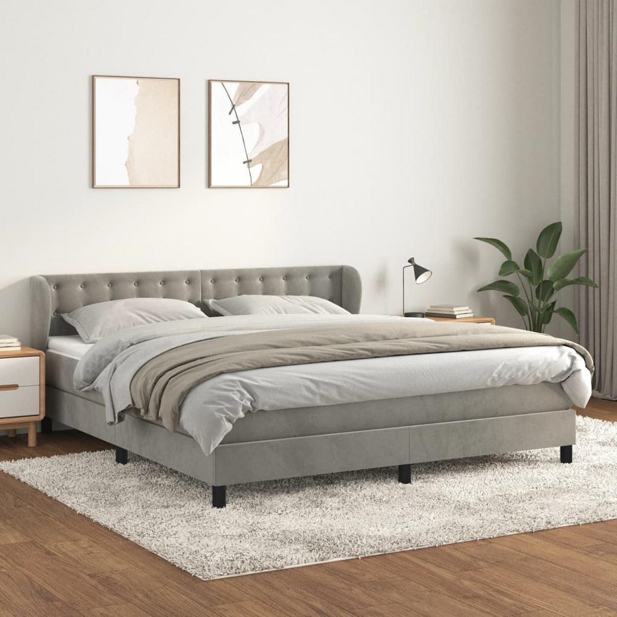 BOXSPRINGBETT Mit Matratze Hellgrau 180/200 Cm Samt - Weiß, Textil (180/200cm) - vidaXL