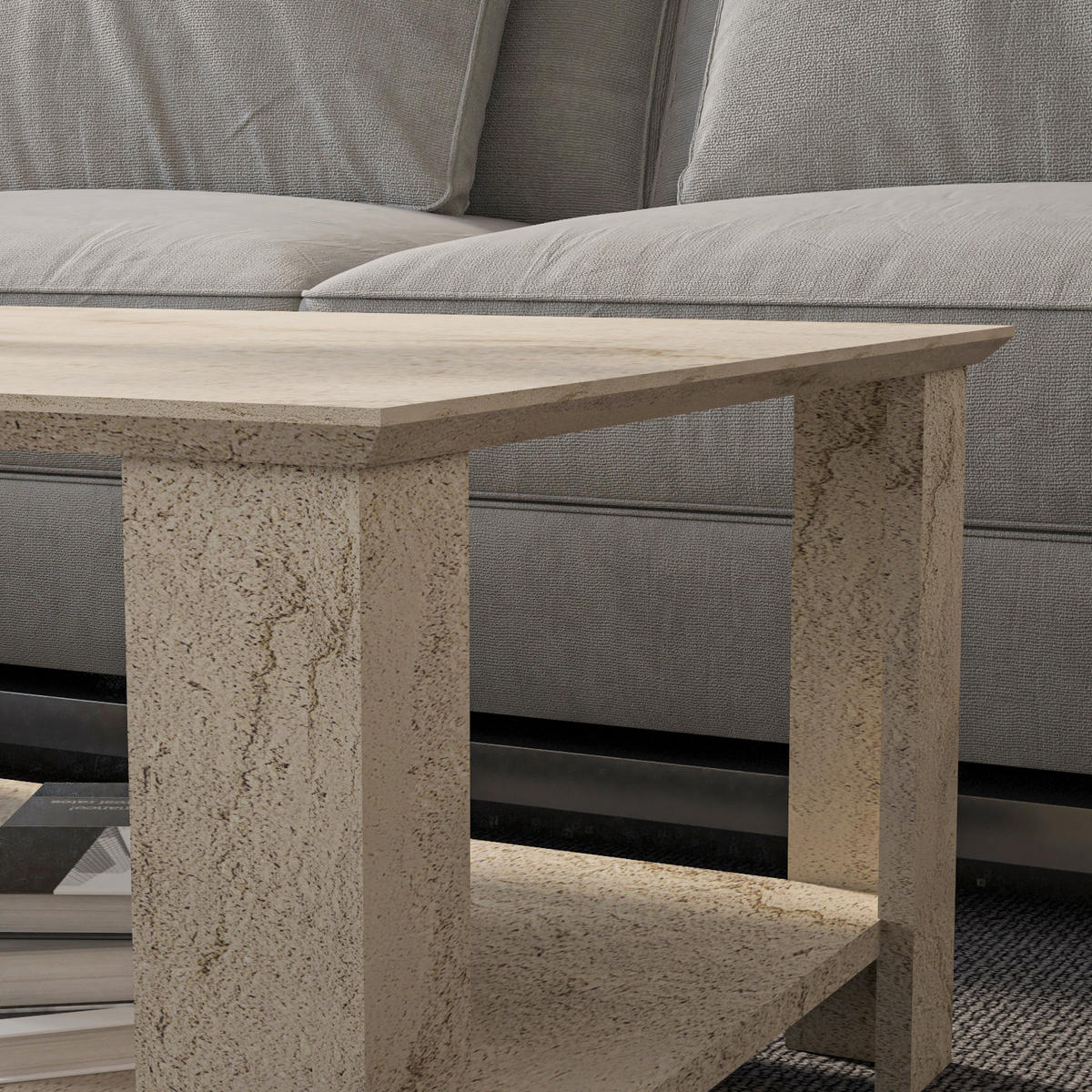 COUCHTISCH Leroy Travertin - Creme, Holzwerkstoff (90/60/37cm) - Decorotika