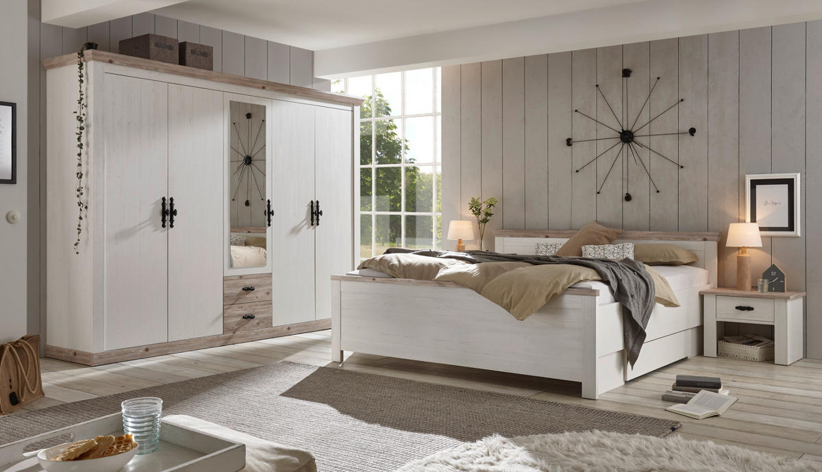 NACHTTISCH Pinie weiß, Oslo Pinie Landhaus, Nachtkommode, 58 x 45 cm - Weiß/Pinienfarben, Holzwerkstoff/Metall (40/86/58cm) - Furn.Design