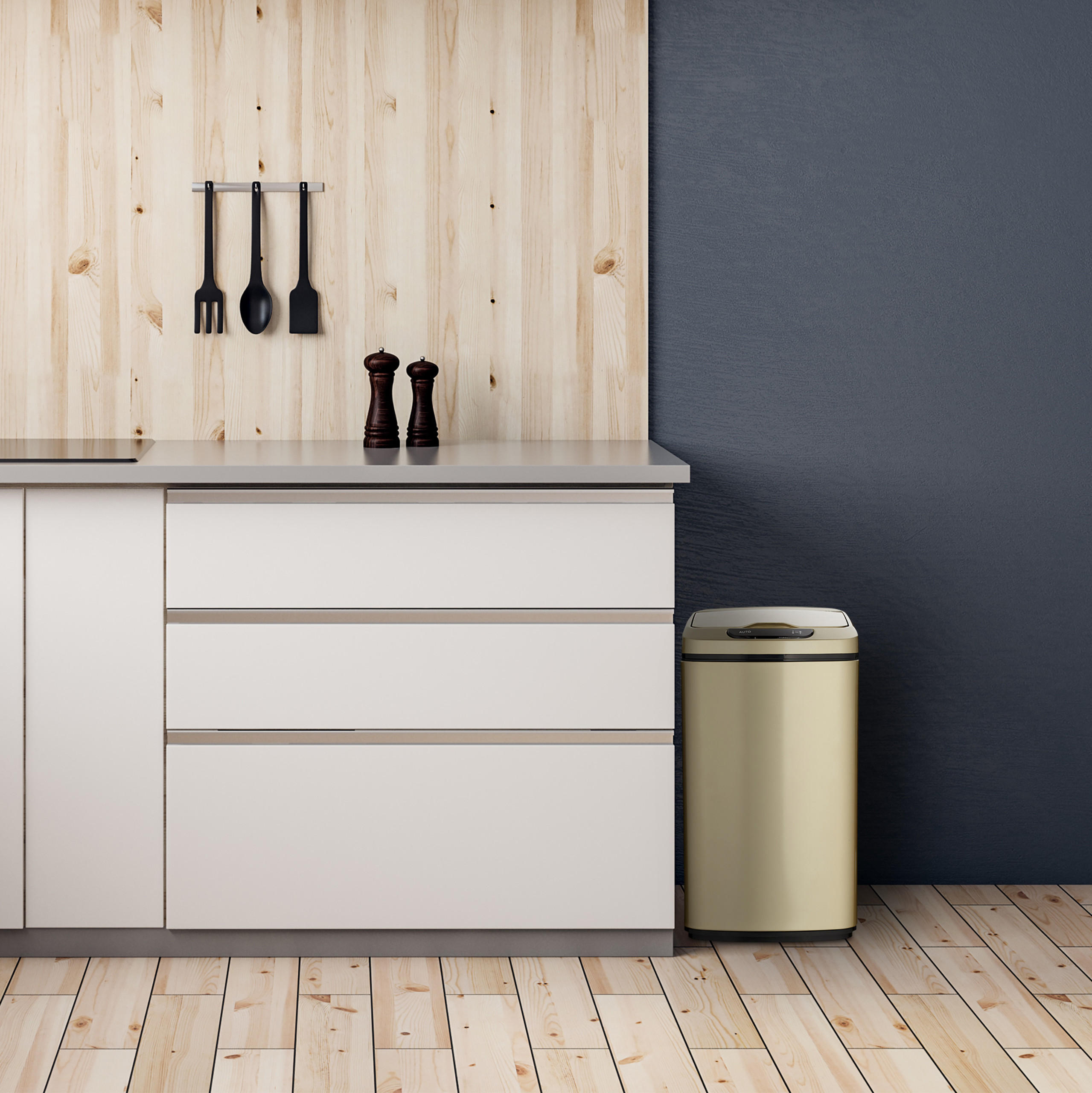 SENSOR Mülleimer - Goldfarben, Kunststoff/Metall (21.5/41/28cm) - Relaxdays