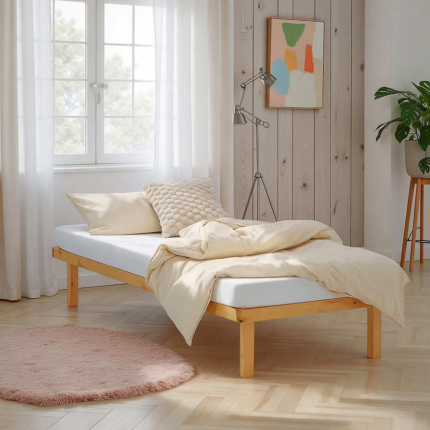 HOLZBETT 90/200 cm natur + Lattenrost - Naturfarben, Holz (90/200cm) - Homestyle4u