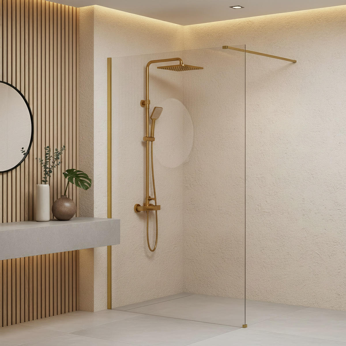 DUSCHWAND Rea Flexi Transparent / Brush Gold 90 - Goldfarben, Glas (120/90/195cm) - REA