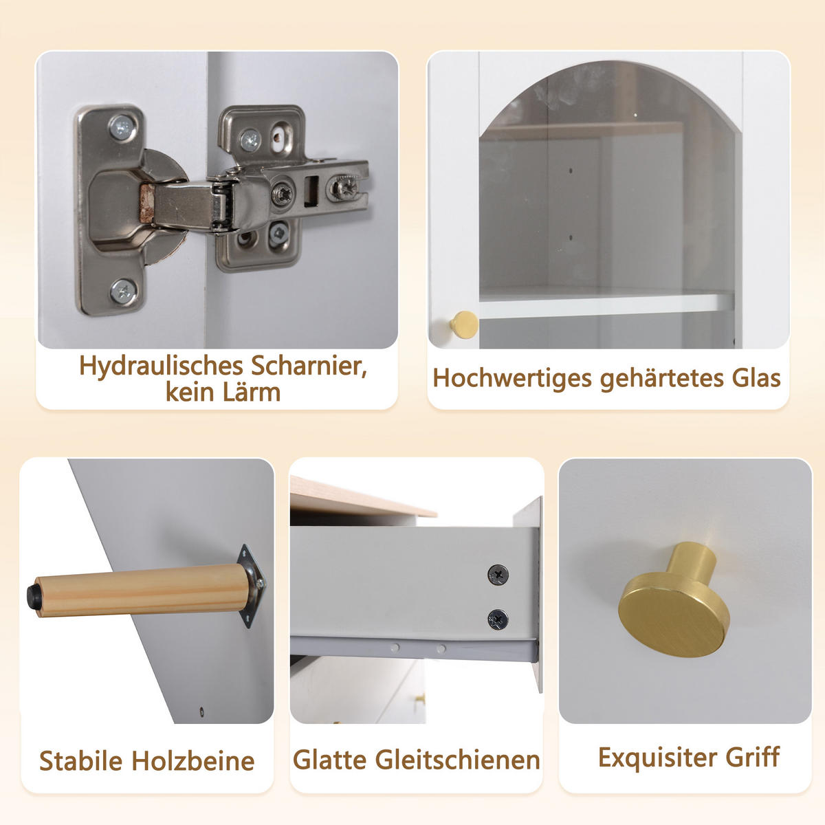 SIDEBOARD mit Glasfront und Schubladen Weiß/Eiche - Weiß, Glas/Holzwerkstoff (34/94/120cm) - Urban Meuble