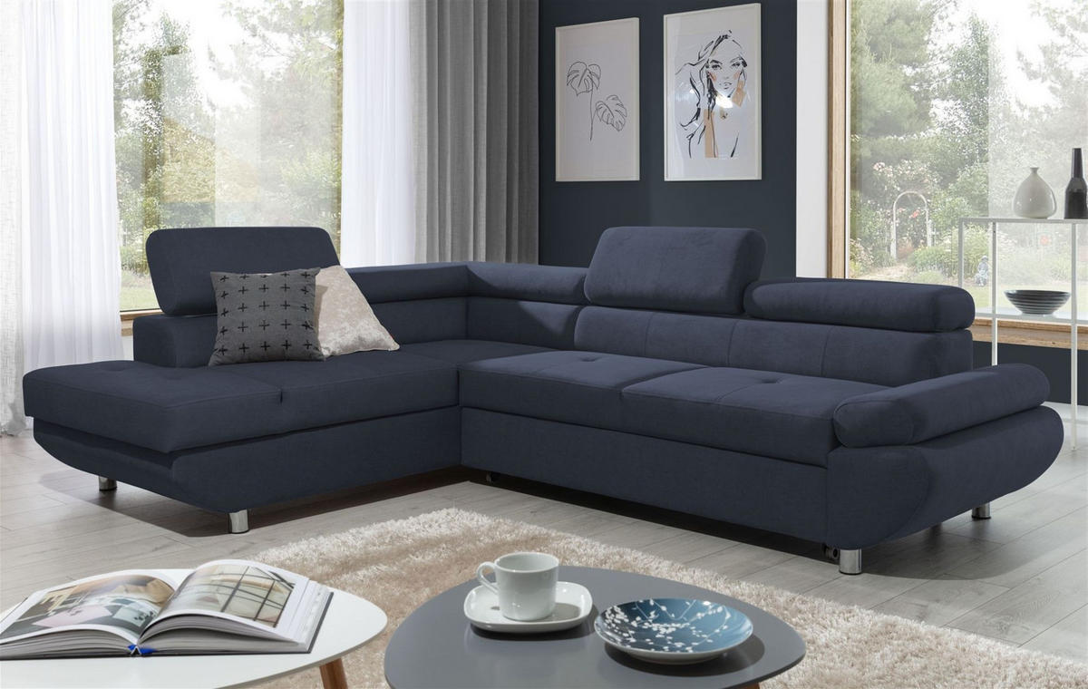 ECKSOFA Schlafsofa Panos In Esito - Dunkelblau, Holzwerkstoff/Textil (275/210cm) - Fun Möbel