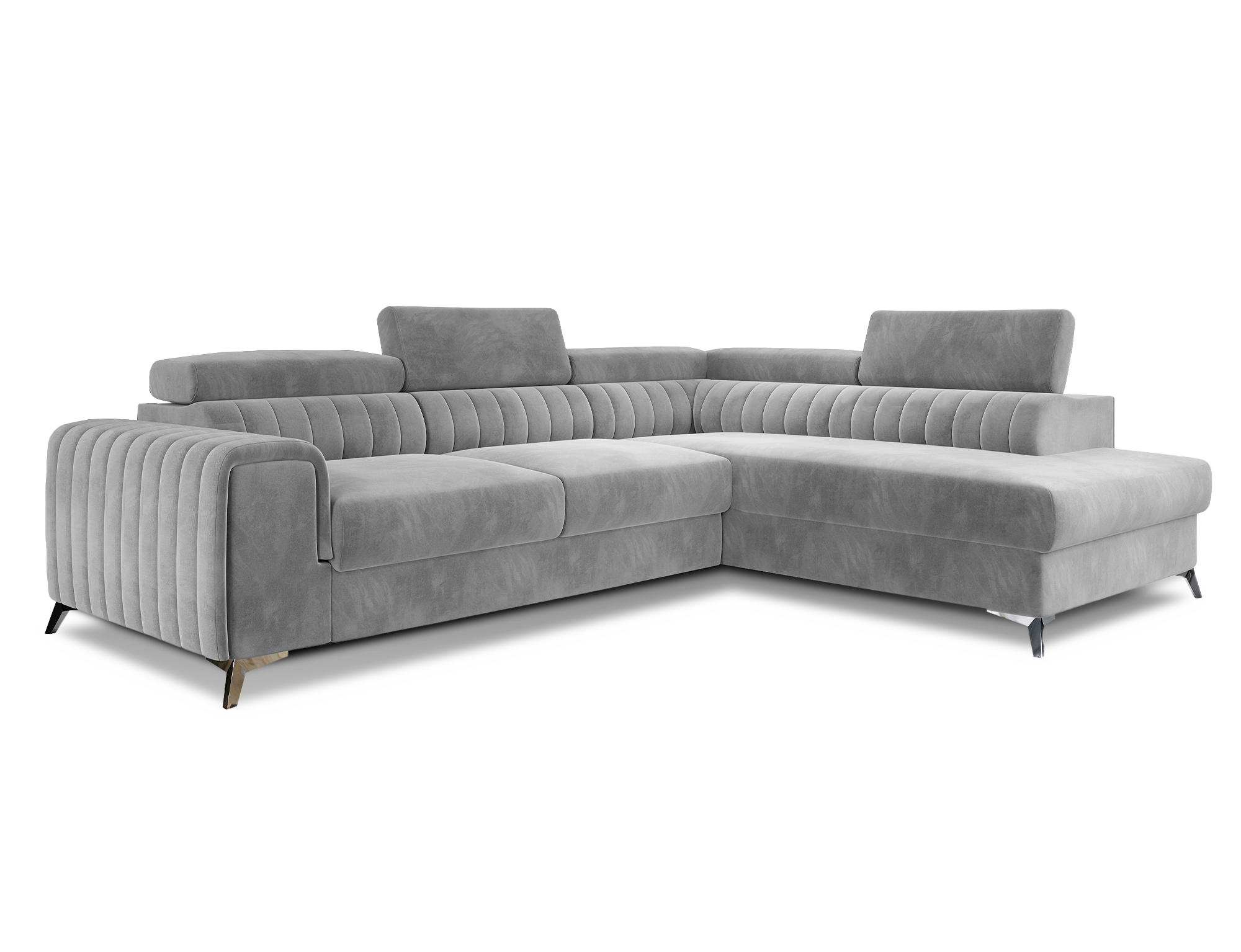 ECKSOFA Laurence mit Schlaffunktion & Bettkasten – 278 x 205 cm, verstellbare Kopfstützen - Grau, Kunststoff (278/205cm) - Wohnideebilder