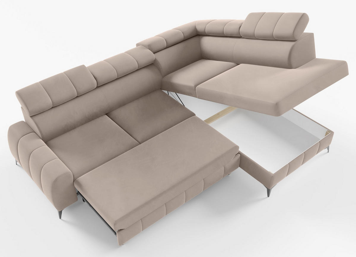 ECKSOFA London Greige Velours - Taupe/Schwarz, Textil/Metall (274/203cm) - Selsey