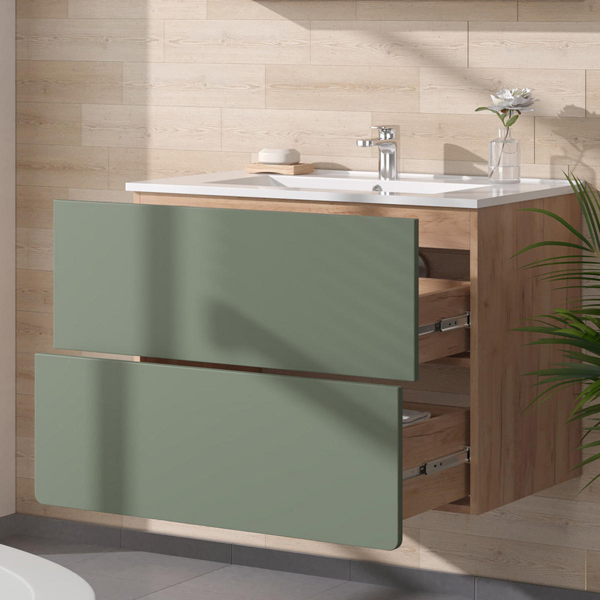 Eichefarben/Grün, Holzwerkstoff (80/59.3/46cm) - Vicco