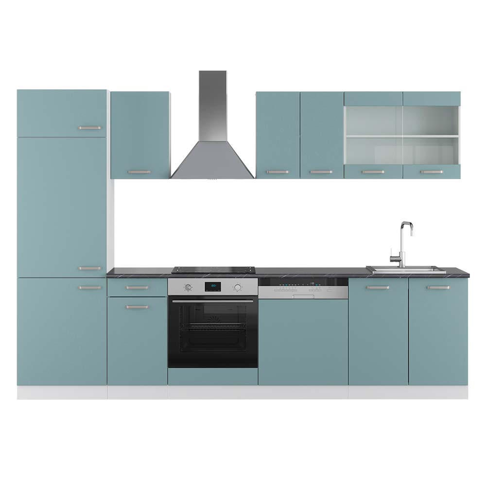 KÜCHENZEILE R-Line Blau-Grau/Weiß 300 cm, AP Anthrazit - Blaugrau/Weiß, Holzwerkstoff (300/81.6/60cm) - Vicco