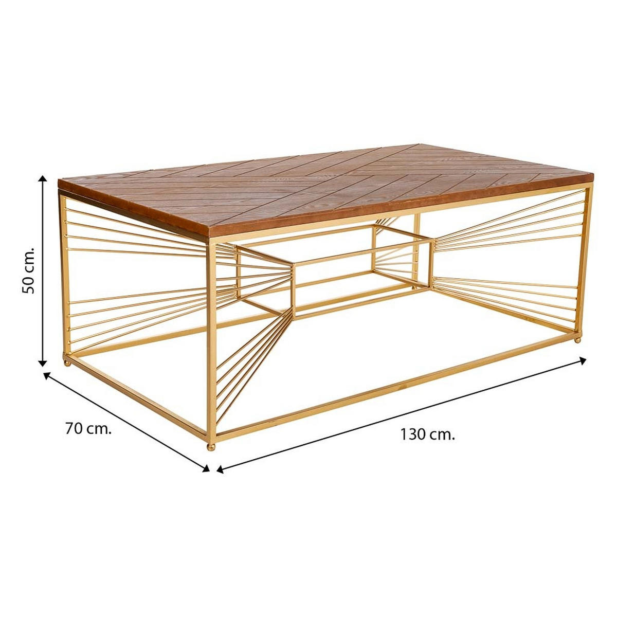 COUCHTISCH aus Holz 130x70x50 cm - Goldfarben, Metall (70/130/50cm) - Wanderlust