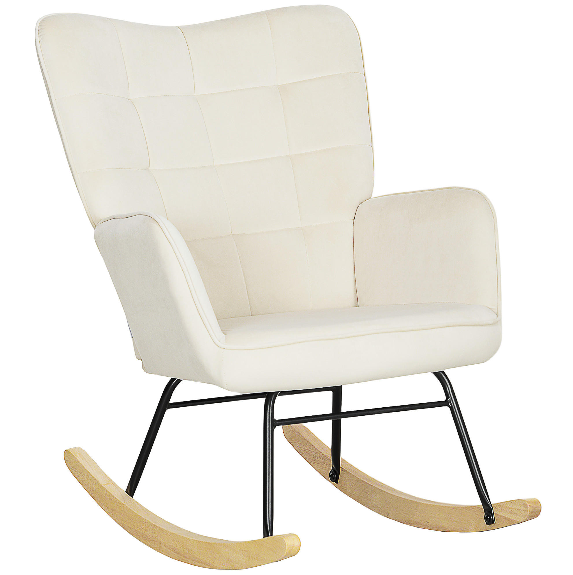 SCHAUKELSTUHL 71/98/101 cm mit Samtoptik und hoher Rückenlehne, bis 120 kg - Beige, Textil (98/101/71cm) - BEAOK