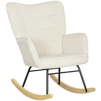 SCHAUKELSTUHL 71/98/101 cm mit Samtoptik und hoher Rückenlehne, bis 120 kg - Beige, Textil (98/101/71cm) - BEAOK