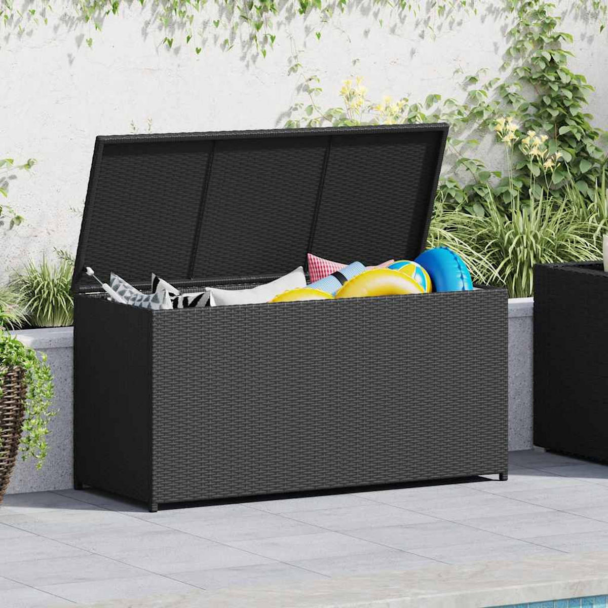 GARTEN-AUFLAGENBOX Schwarz 120/50/60 Cm Poly Rattan - Schwarz, Kunststoff (50/60/120cm) - vidaXL