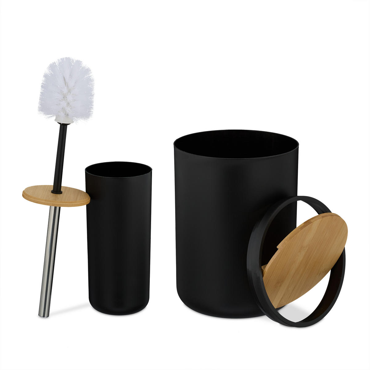 6-tlg.BADEZIMMER-SET - Multicolor, Holz/Kunststoff (19.5/27/19.5cm) - Relaxdays