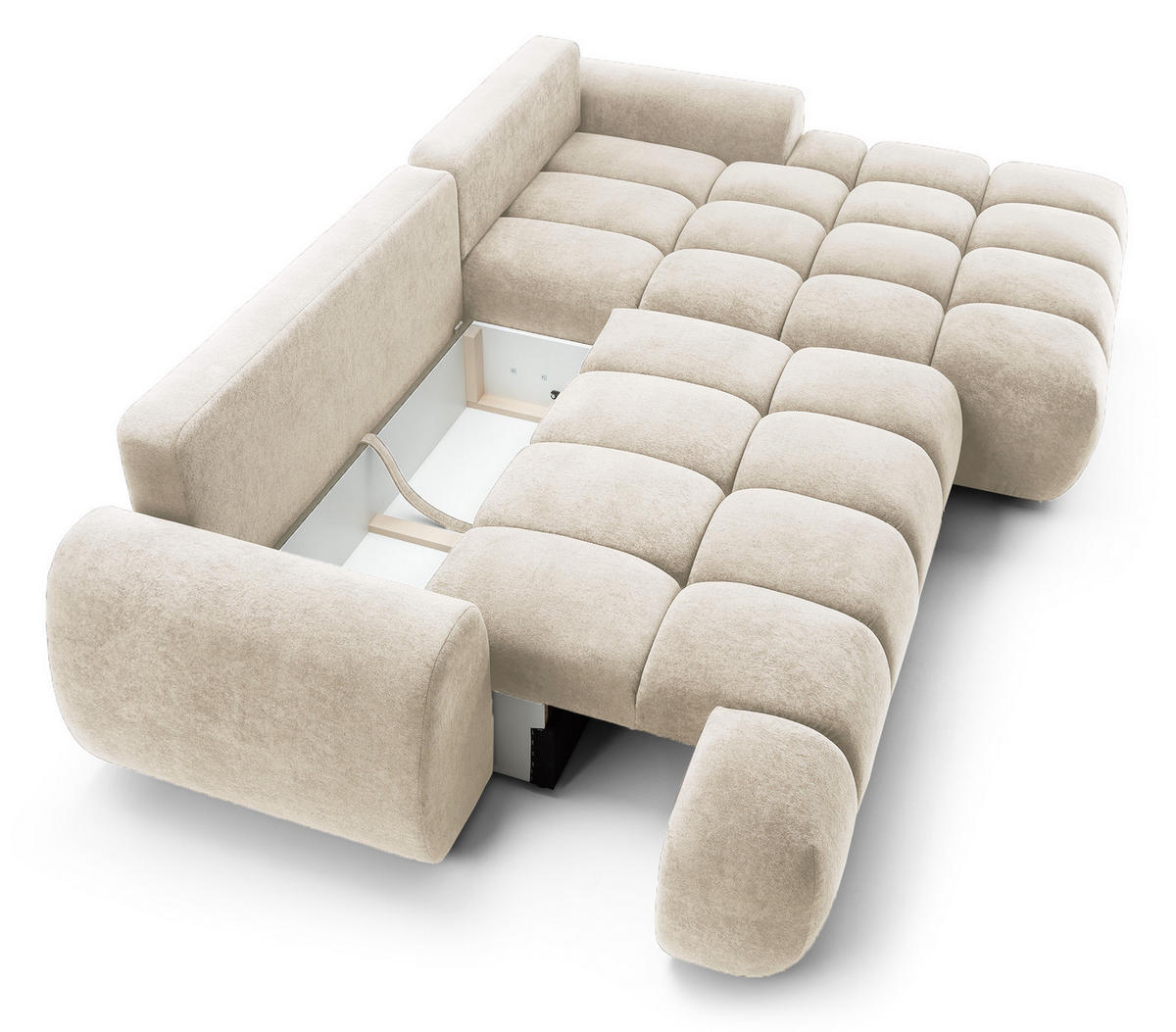 ECKSOFA 280 cm Valerio mit Bettkasten, 280 cm, Rechts, Schlaffunktion, Vanille - Ecru, Holz (177/280cm) - Emporius