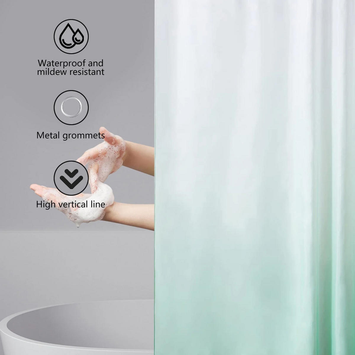 DUSCHVORHANG Hellgrün Polyester 120 x 200 cm wasserdicht schimmelresistent modern schlicht - Grün, Textil (120/200cm) - MCBOSON