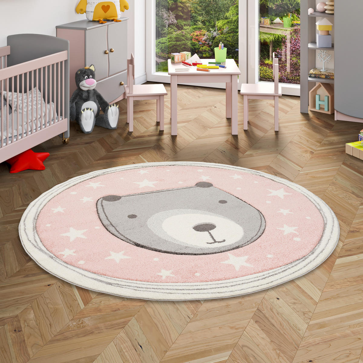 KINDER TEPPICH MAUI KIDS PASTELL ROSA BÄR RUND - Rosa, Textil (200/200cm) - Pergamon