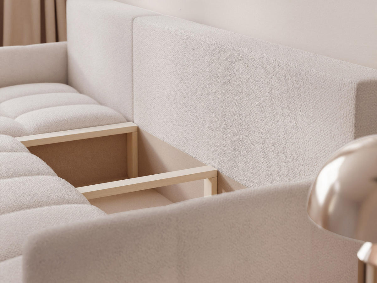 ECKSOFA LUPOO mit Schlaffunktion und Bettkasten Creme - Creme, Holzwerkstoff/Kunststoff (213/152cm) - Idohome