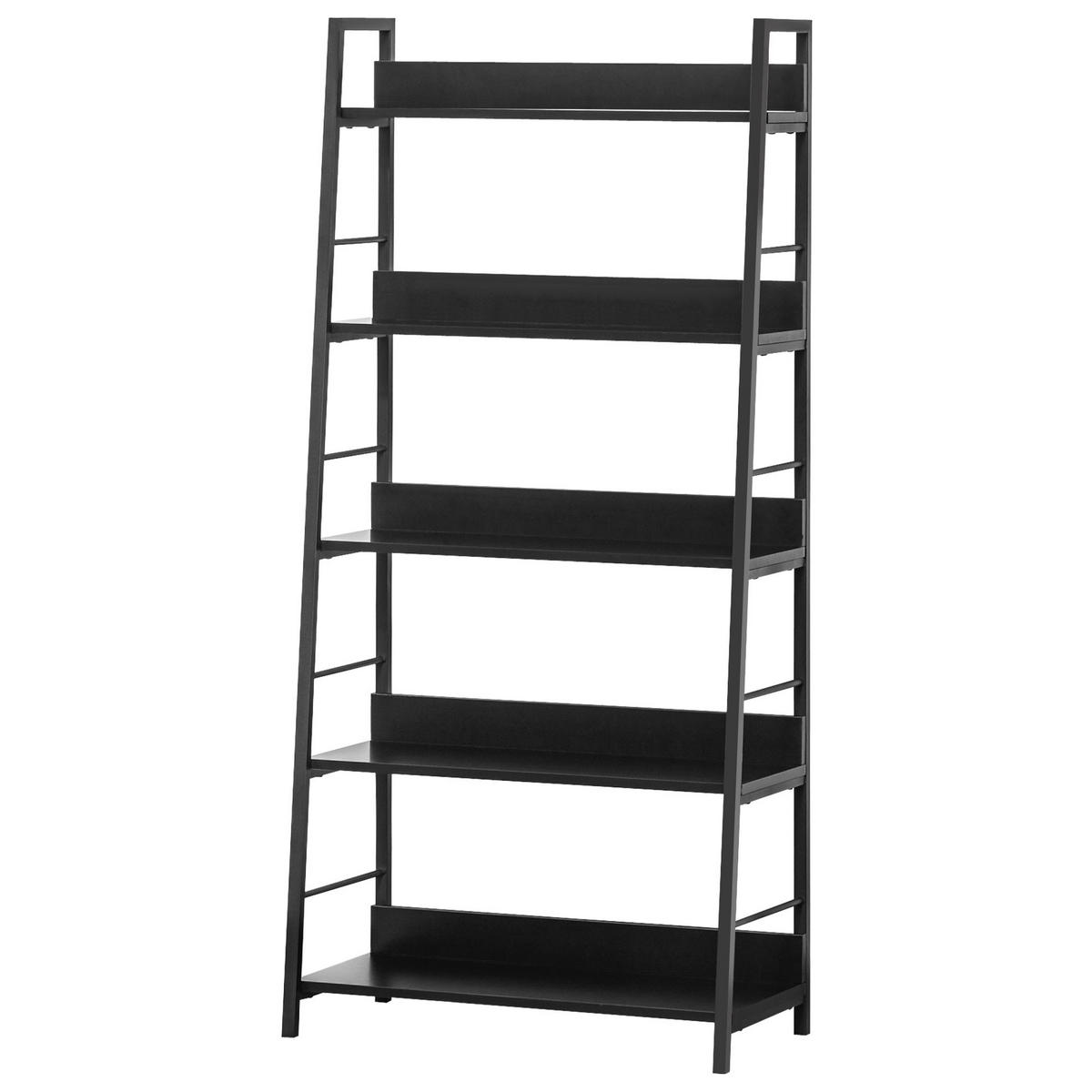 BÜCHERREGAL,GENEIGT 5 Niveaux 70x35x150cm,schwarz - Schwarz, Holzwerkstoff (70/150/35cm) - Vallsero