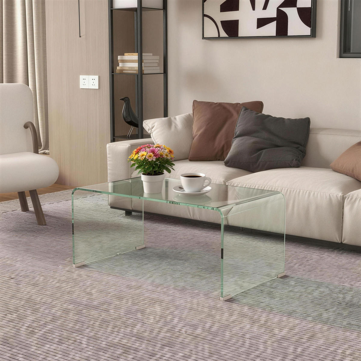 COUCHTISCH DE-08754 einteiliges Design, 80x45 cm Transparent - Transparent, Glas (80/45/35cm) - ComfortXL