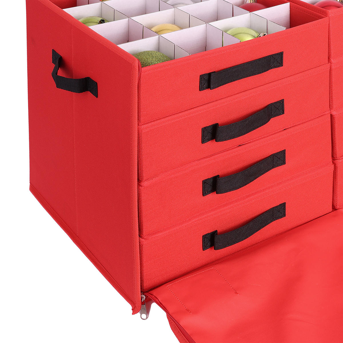 WEIHNACHTSKUGEL-AUFBEWAHRUNGSBOX - Rot, Wellpappe/Textil (73/40/36.5cm) - Relaxdays