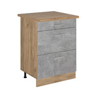 KÜCHENUNTERSCHRANK R-Line Beton 60 cm mit Schubladen, AP Eiche - Honigeiche/Schieferfarben, Holzwerkstoff (60/81.6/60cm) - Vicco