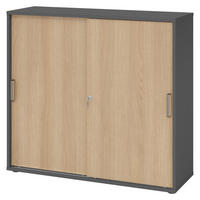 SCHIEBETÜRENSCHRANK - 3 Ordnerhöhen 40/120/110 cm in Graphitfarben/Eichefarben Streifengriff (Kunststoff) - Eichefarben/Graphitfarben, Holzwerkstoff (120/110/40cm) - bümö
