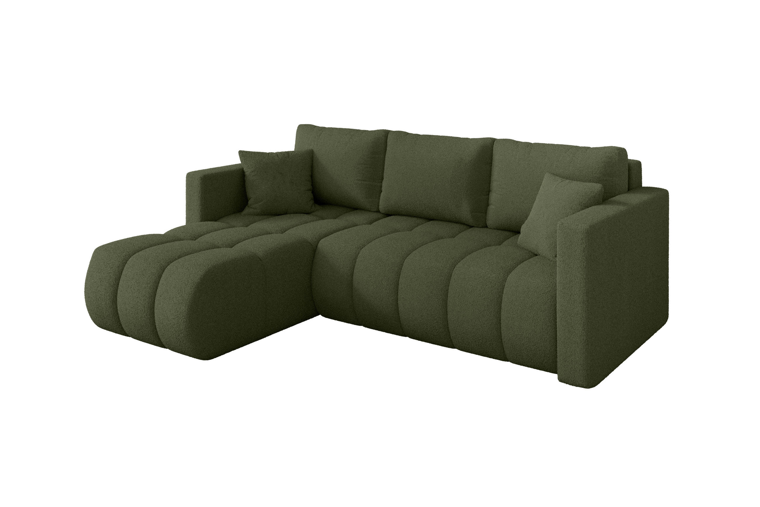 ROHOVÁ SEDAČKA s funkcí spaní, otoman vlevo GARD-L 226x146x85 zelená bouclé - černá/zelená barva, kompozitní dřevo/textil (226/146cm) - ALTDECOR