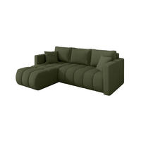 ROHOVÁ SEDAČKA s funkcí spaní, otoman vlevo GARD-L 226x146x85 zelená bouclé - černá/zelená barva, kompozitní dřevo/textil (226/146cm) - ALTDECOR