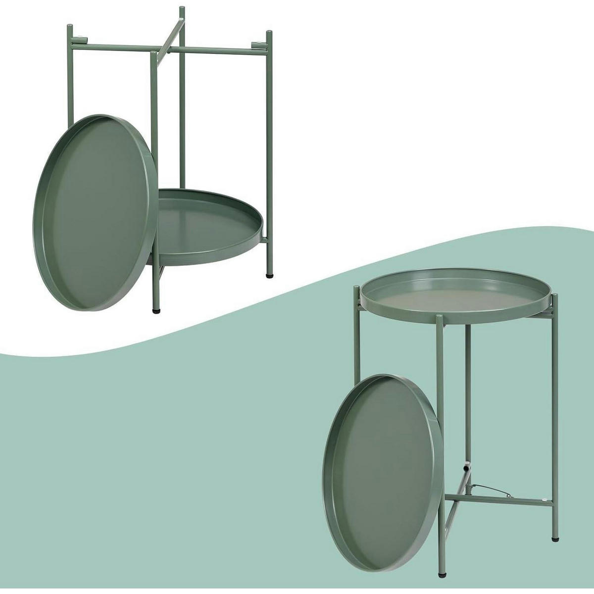 BEISTELLTISCH Rund Metall Gras Grün 37 x 48.5 cm - Grün, Metall (37/37/50cm)