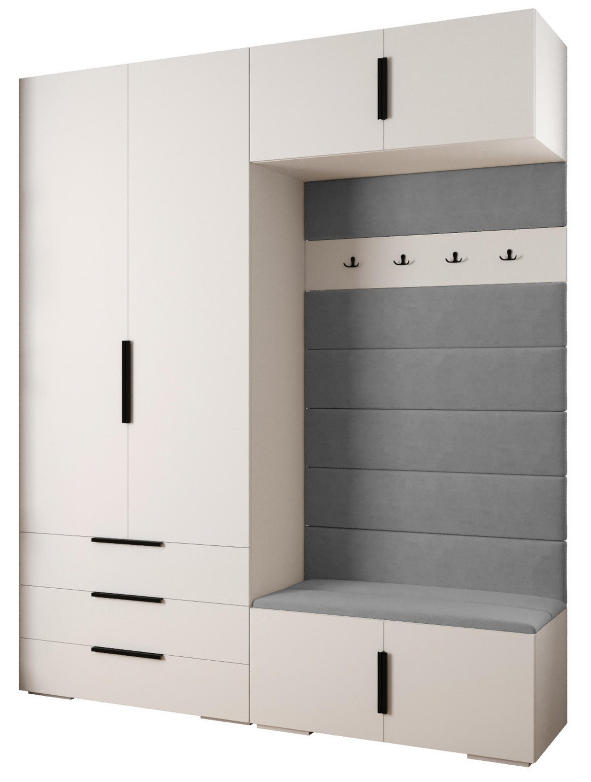 GARDEROBEN-SET 236,7/200/47 - Schwarz/Weiß, Holz/Kunststoff (200/236.7/47cm) - Abiks Möbel