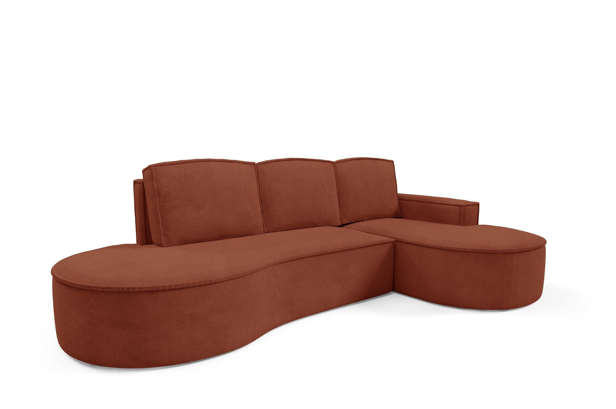 ECKSOFA Flow Rot, mit Schlaffunktion und Kissen in Curio Stoff, rechte seite - Rot, Holzwerkstoff/Textil (277/157cm) - Bettso