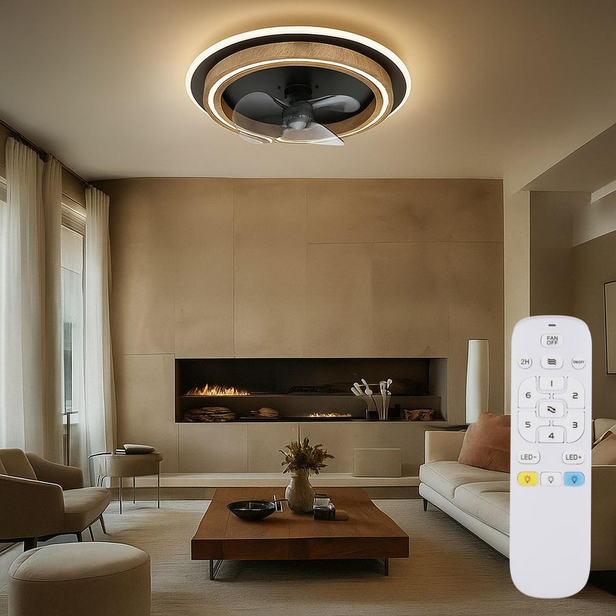 LED DECKENLEUCHTE Deckenventilator Holzoptik Braun - Braun, Metall (50/50/13.5cm) - Globo Lighting