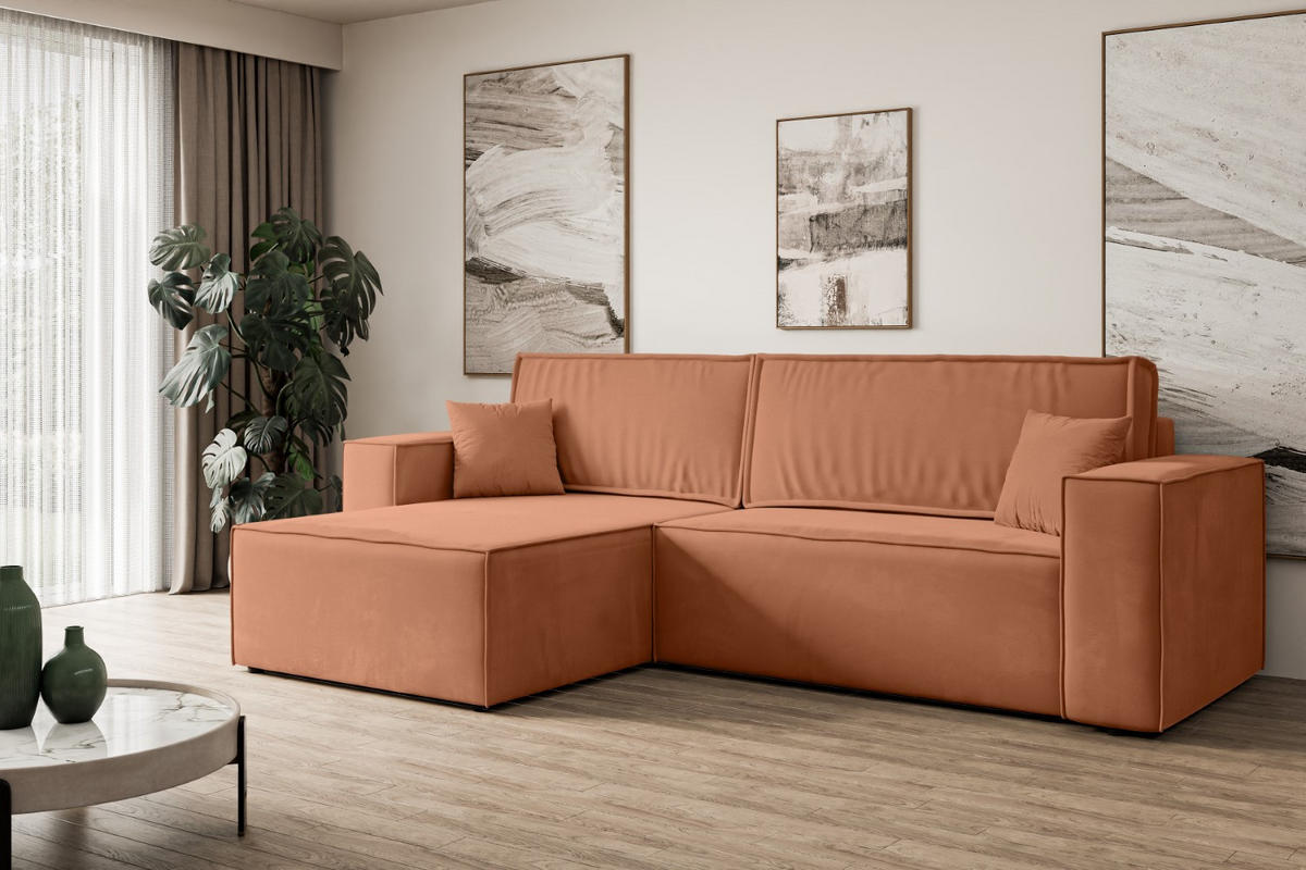 ECKSOFA mit Schlaffunktion und Bettkasten CELTIC-XL - 277x143x83 cm Koralle Velours - Koralle/Schwarz, Holzwerkstoff/Kunststoff (277/143cm) - ALTDECOR