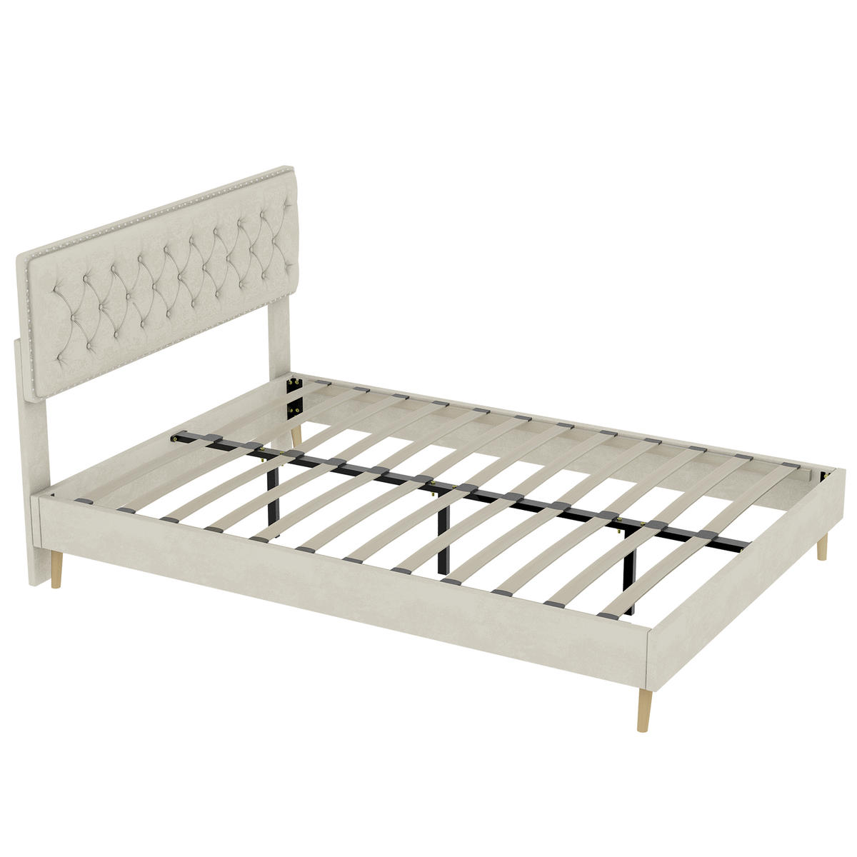 POLSTERBETT 160/200 cm DE-35451 mit weichem Kopfteil Beige - Beige, Metall (160/200cm) - ComfortXL