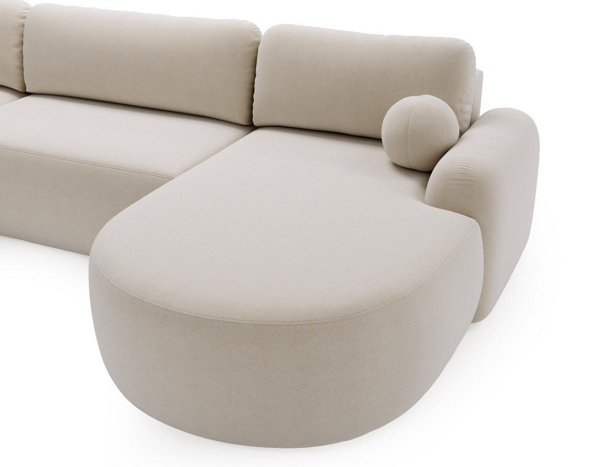 WOHNLANDSCHAFT DION-U Boucle ECRU mit Schlaffunktion - Ecru, Textil (377/92/177cm) - Luxkor24