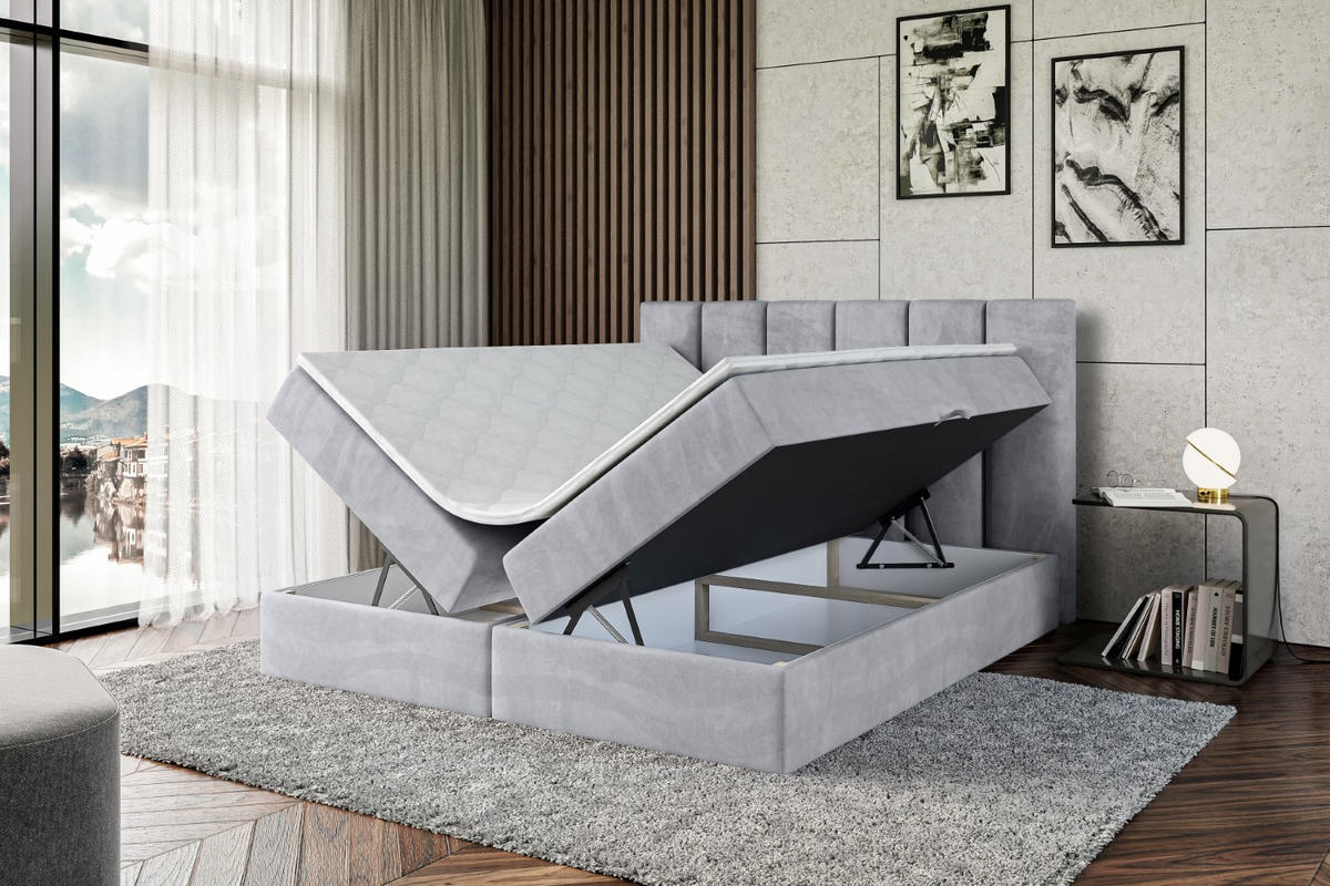 BOXBETT mit Matratze H3 und Lattenrost - BOXI1 - 160x200 cm Hellgrau - Hellgrau, Holzwerkstoff (160/200cm) - ALTDECOR