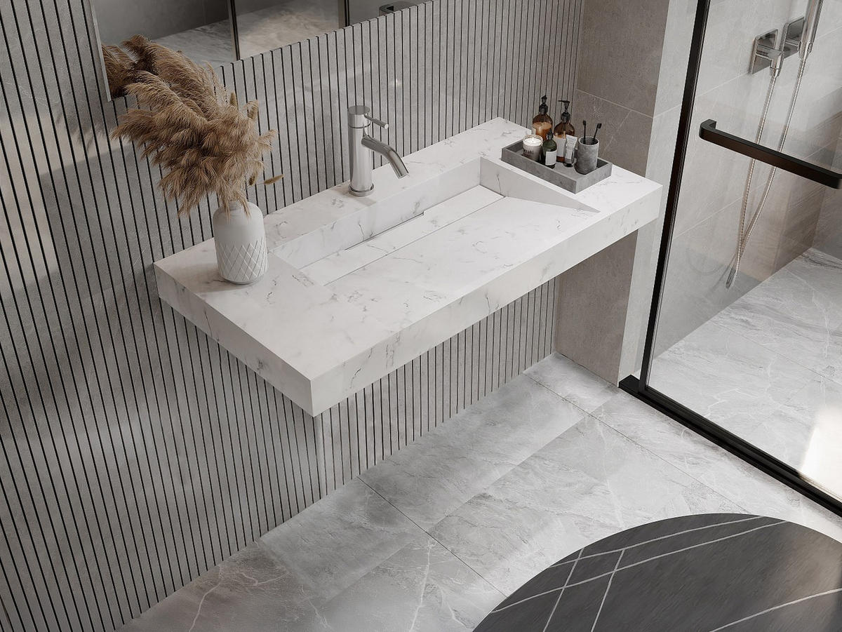 WASCHBECKEN hängend - 90,2 x 45,2 x 8 cm - Solid Surface - Weiß - TAKOTNA - Weiß, Stein (90.2/8/45.2cm) - Vente-Unique