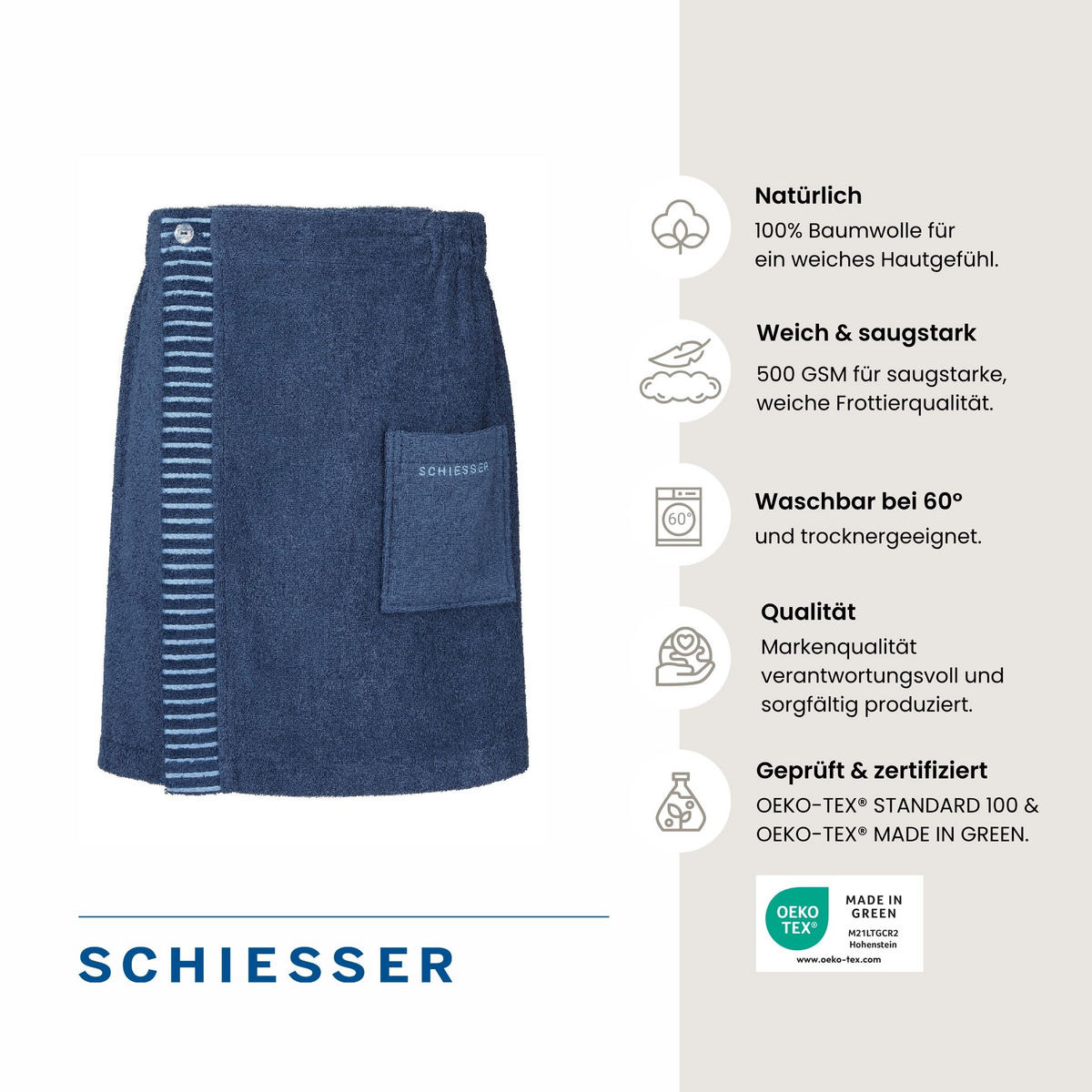 SAUNAKILT Rom Herren - 46-54 - Dunkelblau - Dunkelblau, Textil (55/150cm) - SCHIESSER