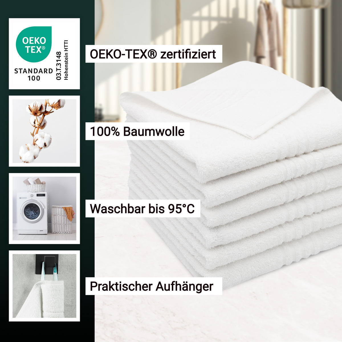 HANDTÜCHER, 6er-Set, 50x70 cm, 100% Baumwolle, Weiß - Weiß, Textil (50/70cm) - Zollner