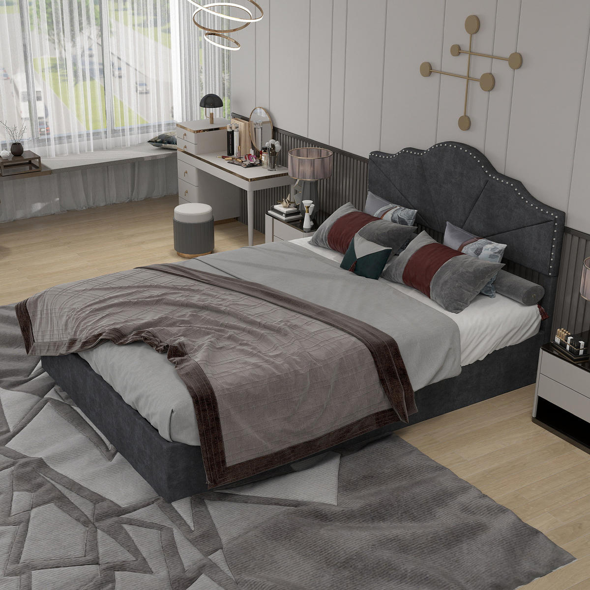 POLSTERBETT 140/200 cm grau aus Stoff und Metall mit Bettkasten - Grau, Textil (140/200cm) - OKWISH