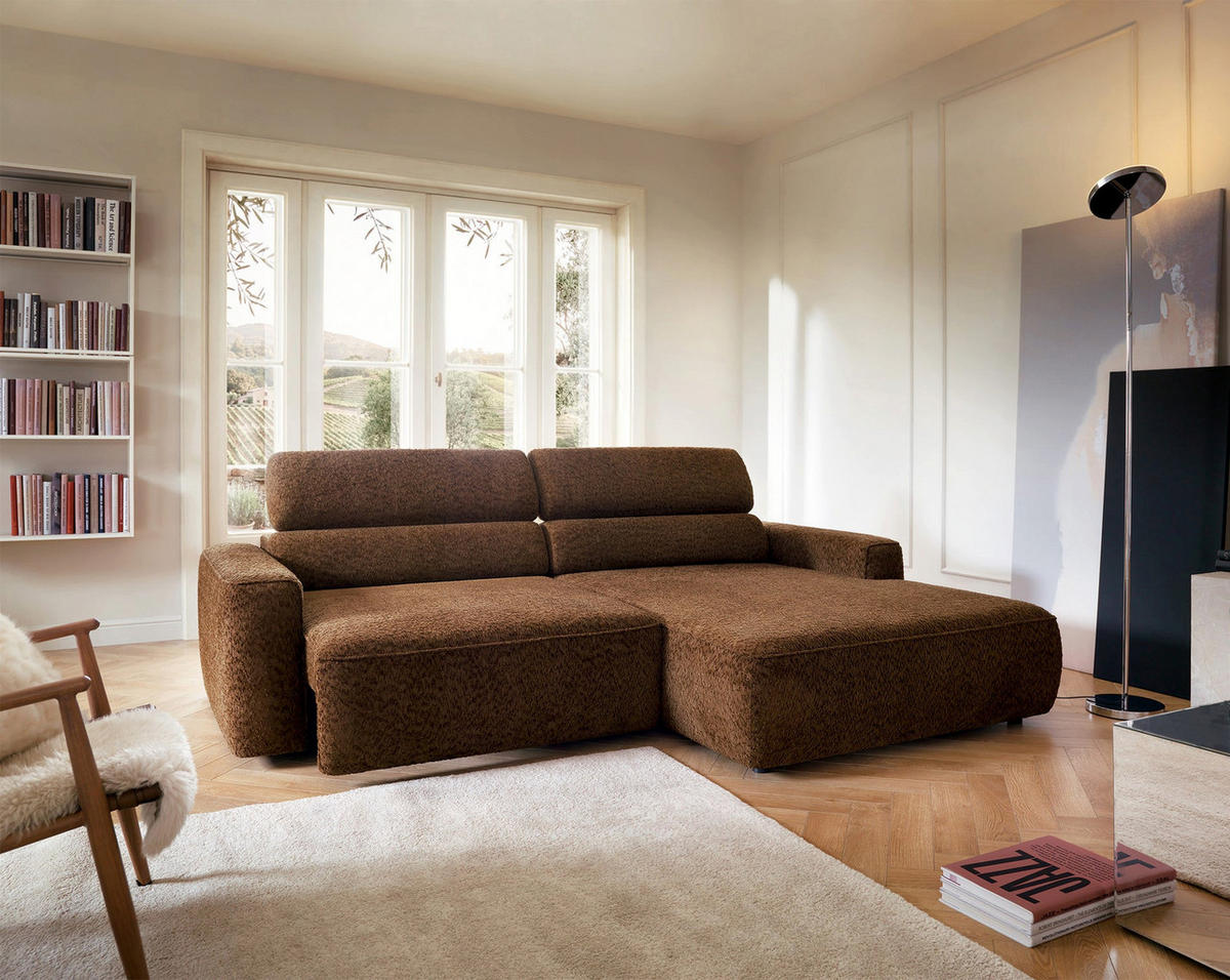 ECKSOFA Fando Braun Chenille - Schwarz/Braun, Kunststoff/Textil (182/252cm) - Selsey