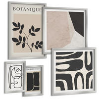 BILDER SET 5er Set - 50x50 cm & 20x30 cm & 40x60 cm Silberner Rahmen - Abstrakte Boho-Musterformen - Silberfarben, Kunststoff (40/60cm) - TULUP