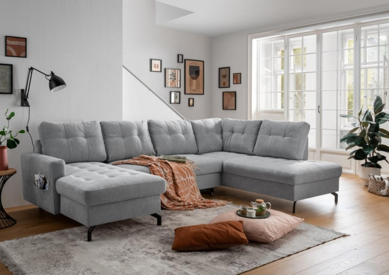 WOHNLANDSCHAFT mit Schlaffunktion und Bettkasten - Schwarz/Grau, Textil/Metall (200/92/305cm) - myHomelando