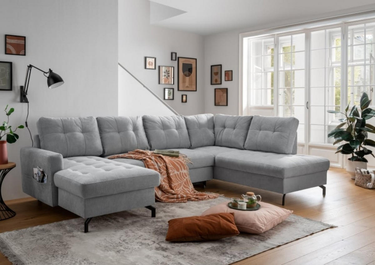 WOHNLANDSCHAFT mit Schlaffunktion und Bettkasten - Schwarz/Grau, Textil/Metall (200/92/305cm) - myHomelando